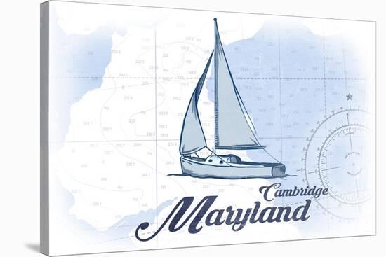 Cambridge, Maryland - Sailboat - Blue - Coastal Icon-Lantern Press-Stretched Canvas