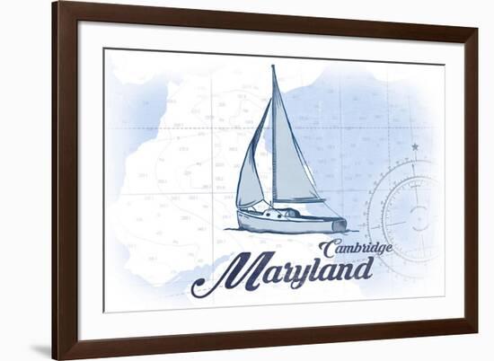 Cambridge, Maryland - Sailboat - Blue - Coastal Icon-Lantern Press-Framed Art Print