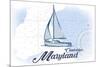 Cambridge, Maryland - Sailboat - Blue - Coastal Icon-Lantern Press-Mounted Art Print