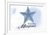 Cambridge, Maryland - Starfish - Blue - Coastal Icon-Lantern Press-Framed Premium Giclee Print