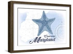 Cambridge, Maryland - Starfish - Blue - Coastal Icon-Lantern Press-Framed Art Print