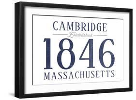 Cambridge, Massachusetts - Established Date (Blue)-Lantern Press-Framed Art Print