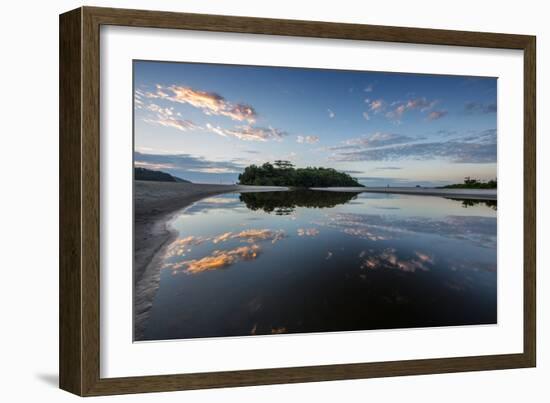 Camburi Beach and a Small Island Reflected in a River Entering the Ocean-Alex Saberi-Framed Photographic Print