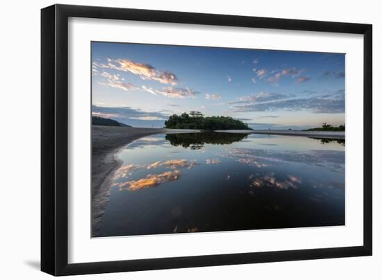 Camburi Beach and a Small Island Reflected in a River Entering the Ocean-Alex Saberi-Framed Photographic Print