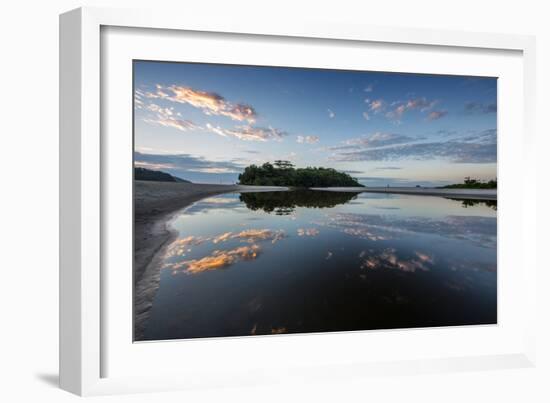 Camburi Beach and a Small Island Reflected in a River Entering the Ocean-Alex Saberi-Framed Photographic Print