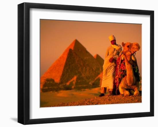 Camel and Driver Resting near the Great Pyramids, Egypt-Alexander Nesbitt-Framed Premium Photographic Print