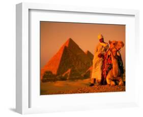 Camel and Driver Resting near the Great Pyramids, Egypt-Alexander Nesbitt-Framed Photographic Print