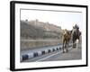 Camel and Elephant Walking Past Amber Fort, Amber, Rajasthan, India, Asia-Annie Owen-Framed Photographic Print