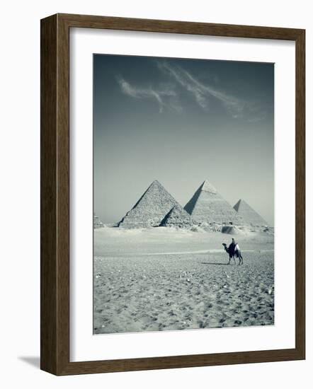 Camel and Giza Pyramids, Giza, Cairo, Egypt-Jon Arnold-Framed Photographic Print