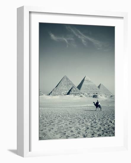 Camel and Giza Pyramids, Giza, Cairo, Egypt-Jon Arnold-Framed Photographic Print