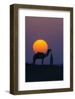 Camel and person at sunset, Thar Desert, Rajasthan, India-Art Wolfe-Framed Photographic Print