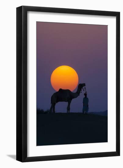 Camel and person at sunset, Thar Desert, Rajasthan, India-Art Wolfe-Framed Photographic Print