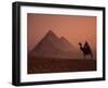 Camel and Rider at Giza Pyramids, UNESCO World Heritage Site, Giza, Cairo, Egypt-Howell Michael-Framed Photographic Print