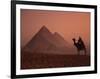 Camel and Rider at Giza Pyramids, UNESCO World Heritage Site, Giza, Cairo, Egypt-Howell Michael-Framed Photographic Print