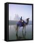 Camel and Rider in Front of the Taj Mahal and Yamuna River, Taj Mahal, Uttar Pradesh State, India-Gavin Hellier-Framed Stretched Canvas