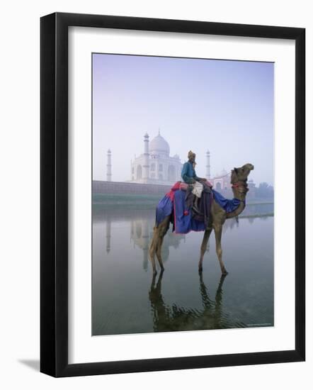 Camel and Rider in Front of the Taj Mahal and Yamuna River, Taj Mahal, Uttar Pradesh State, India-Gavin Hellier-Framed Photographic Print