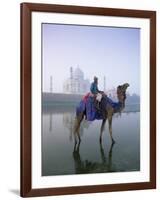 Camel and Rider in Front of the Taj Mahal and Yamuna River, Taj Mahal, Uttar Pradesh State, India-Gavin Hellier-Framed Photographic Print