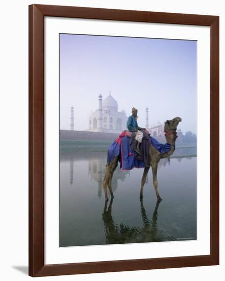 Camel and Rider in Front of the Taj Mahal and Yamuna River, Taj Mahal, Uttar Pradesh State, India-Gavin Hellier-Framed Photographic Print