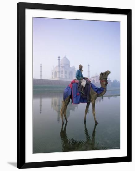 Camel and Rider in Front of the Taj Mahal and Yamuna River, Taj Mahal, Uttar Pradesh State, India-Gavin Hellier-Framed Photographic Print