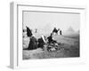 Camel Jockeys at the Giza Pyramids, Cairo, Egypt-Walter Bibikow-Framed Premium Photographic Print