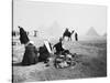 Camel Jockeys at the Giza Pyramids, Cairo, Egypt-Walter Bibikow-Stretched Canvas