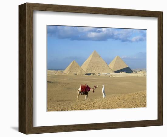 Camel Rider at Giza Pyramids, Giza, Cairo, Egypt, Africa-Nigel Francis-Framed Photographic Print