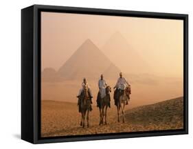 Camel Riders at Giza Pyramids, UNESCO World Heritage Site, Giza, Cairo, Egypt, North Africa, Africa-null-Framed Stretched Canvas