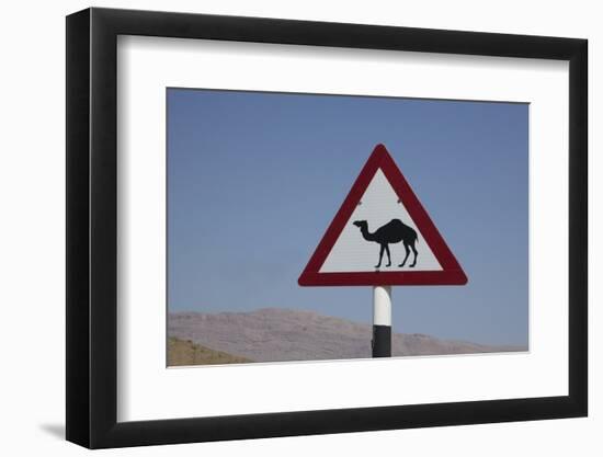 Camel Road Sign, Wahiba, Oman, Middle East-Angelo Cavalli-Framed Photographic Print