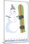 Camelback, Pennsylvania, Snowman with Snowboard-Lantern Press-Mounted Art Print