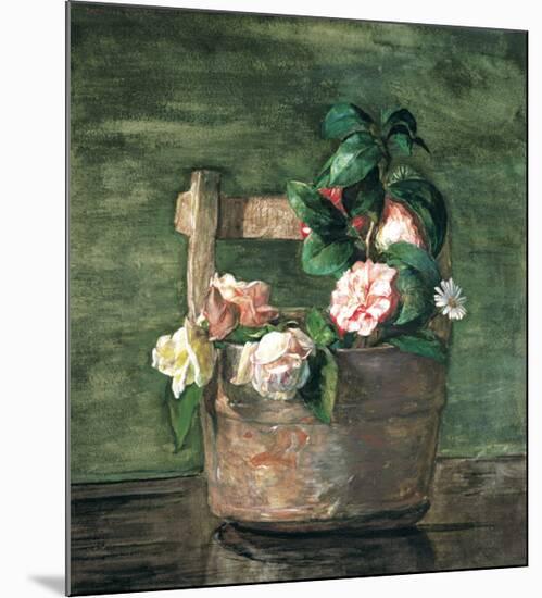 Camellias and Roses in Japanese Vase-John Lafarge-Mounted Art Print