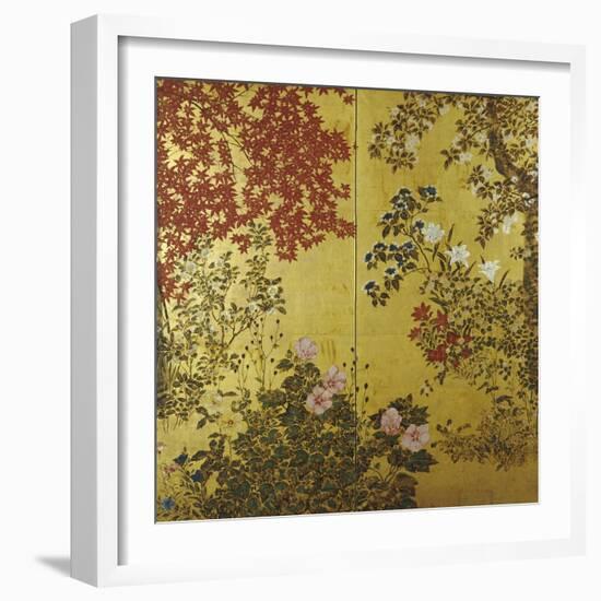 Camellias, Hydrangeas, Cherry Flowers, Lilies and Other Flowers, 18th Century-null-Framed Giclee Print