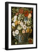 Camellias, Poppies, a White Hydrangea, Roses, Carnations, and Lilies in an Imari Urn-German School-Framed Giclee Print