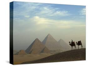 Camels and Driver at the Pyramids Complex, Egypt-Claudia Adams-Stretched Canvas