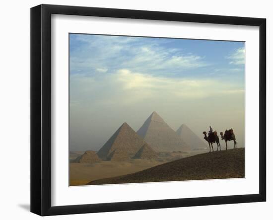 Camels and Driver at the Pyramids Complex, Egypt-Claudia Adams-Framed Premium Photographic Print