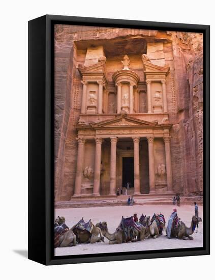 Camels at the Facade of Treasury (Al Khazneh), Petra, Jordan-Keren Su-Framed Stretched Canvas