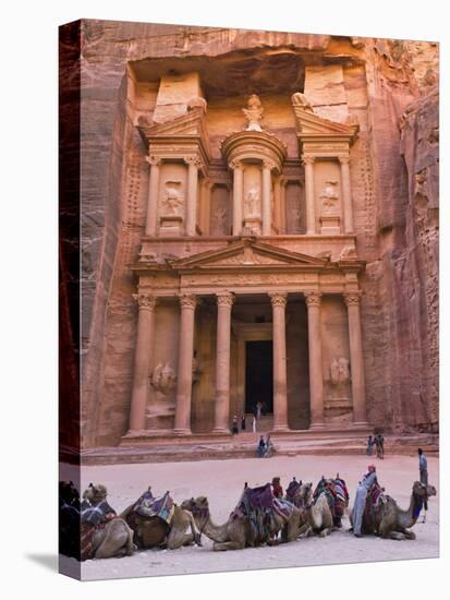 Camels at the Facade of Treasury (Al Khazneh), Petra, Jordan-Keren Su-Stretched Canvas