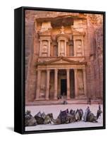 Camels at the Facade of Treasury (Al Khazneh), Petra, Jordan-Keren Su-Framed Stretched Canvas