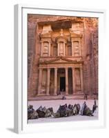 Camels at the Facade of Treasury (Al Khazneh), Petra, Jordan-Keren Su-Framed Premium Photographic Print