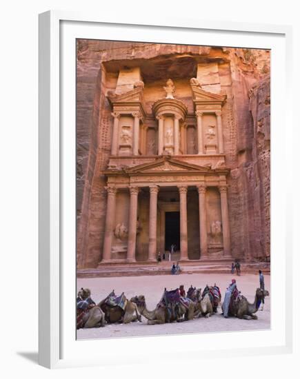 Camels at the Facade of Treasury (Al Khazneh), Petra, Jordan-Keren Su-Framed Premium Photographic Print