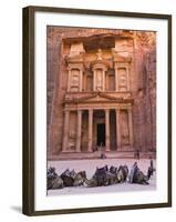 Camels at the Facade of Treasury (Al Khazneh), Petra, Jordan-Keren Su-Framed Premium Photographic Print