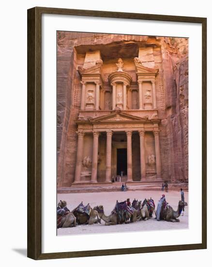 Camels at the Facade of Treasury (Al Khazneh), Petra, Jordan-Keren Su-Framed Premium Photographic Print