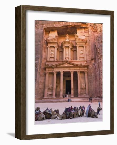 Camels at the Facade of Treasury (Al Khazneh), Petra, Jordan-Keren Su-Framed Photographic Print