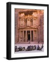 Camels at the Facade of Treasury (Al Khazneh), Petra, Jordan-Keren Su-Framed Photographic Print