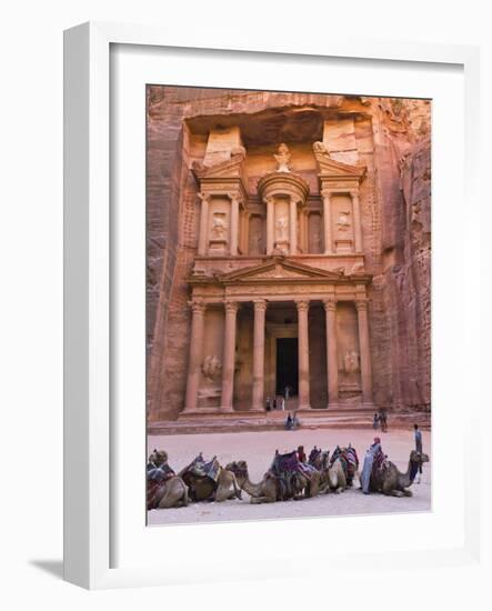 Camels at the Facade of Treasury (Al Khazneh), Petra, Jordan-Keren Su-Framed Photographic Print