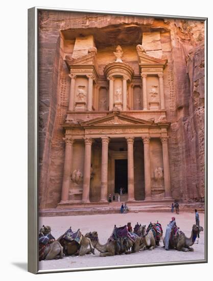 Camels at the Facade of Treasury (Al Khazneh), Petra, Jordan-Keren Su-Framed Photographic Print