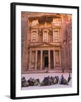 Camels at the Facade of Treasury (Al Khazneh), Petra, Jordan-Keren Su-Framed Photographic Print