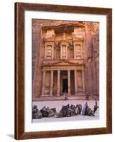 Camels at the Facade of Treasury (Al Khazneh), Petra, Jordan-Keren Su-Framed Photographic Print