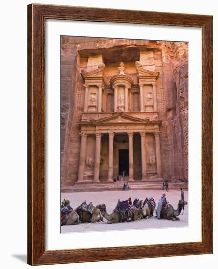 Camels at the Facade of Treasury (Al Khazneh), Petra, Jordan-Keren Su-Framed Photographic Print