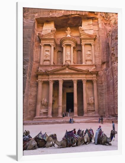 Camels at the Facade of Treasury (Al Khazneh), Petra, Jordan-Keren Su-Framed Photographic Print