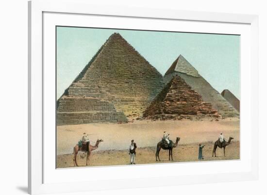 Camels by Pyramids, Egypt-null-Framed Premium Giclee Print